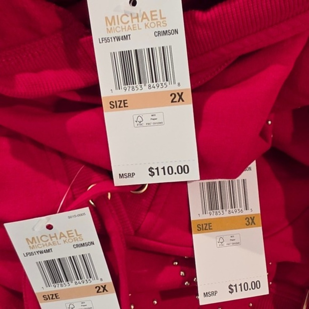 Michael Kors Women Crimson Red Rhinestone Logo Hoodie Sweatshirt Size 1X New - Picture 8 of 8